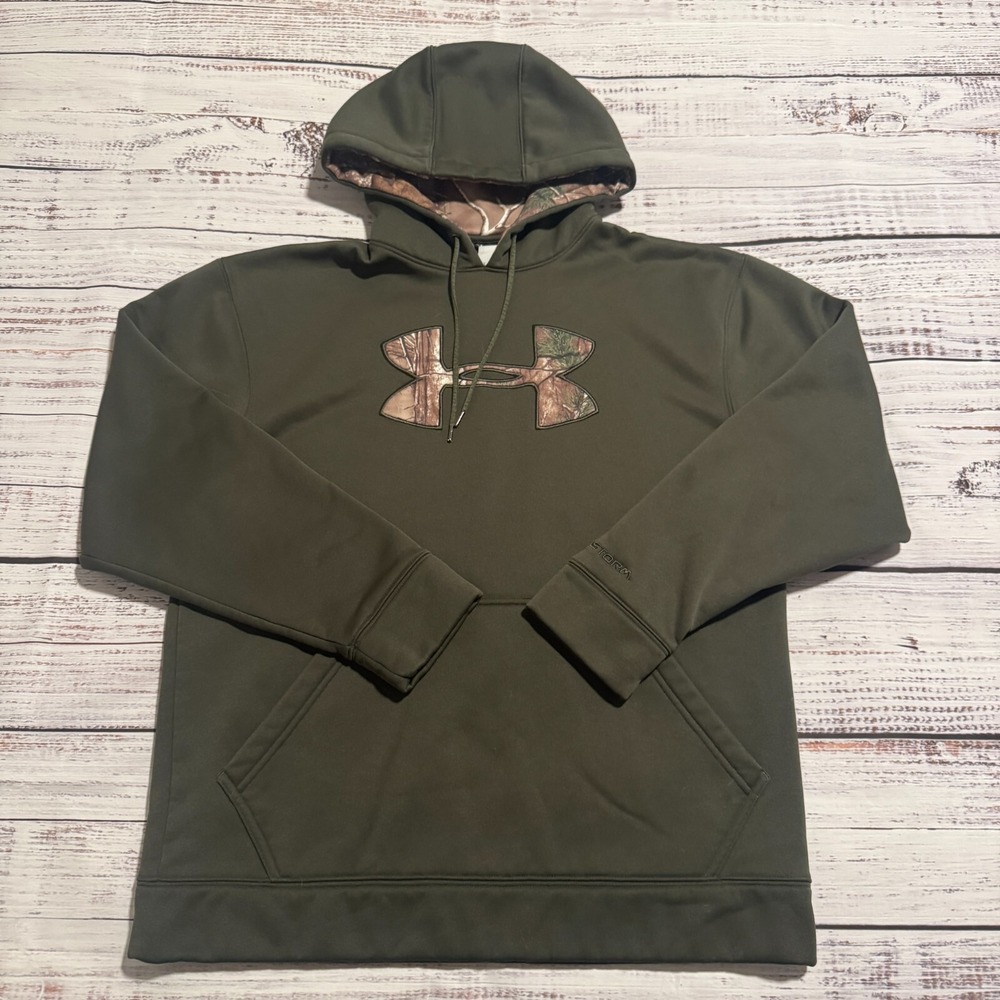 Under Armour UA Green Camo Hoodie Sweat Shirt‎ Hunting Camping Men's Size Medium
